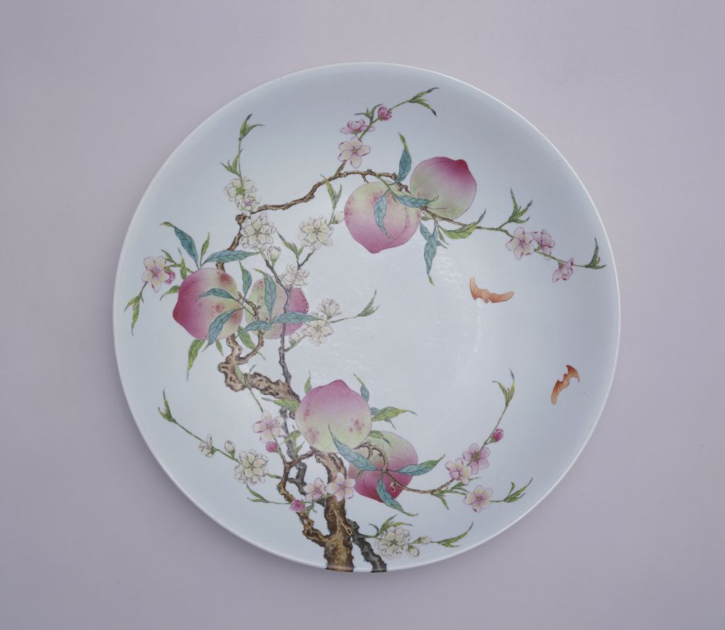 图片[1]-Pink painted peach tree plate-China Archive